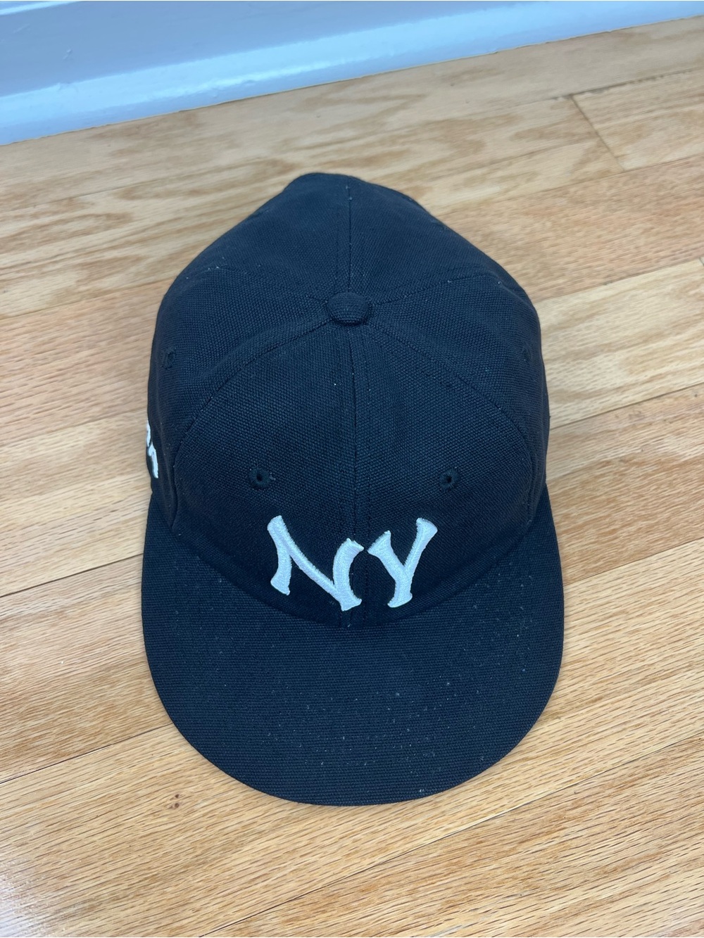 oMA Studios Black NY 5-Panel Hat with Teal Underbrim and Leather Strapback - Picture 8 of 8